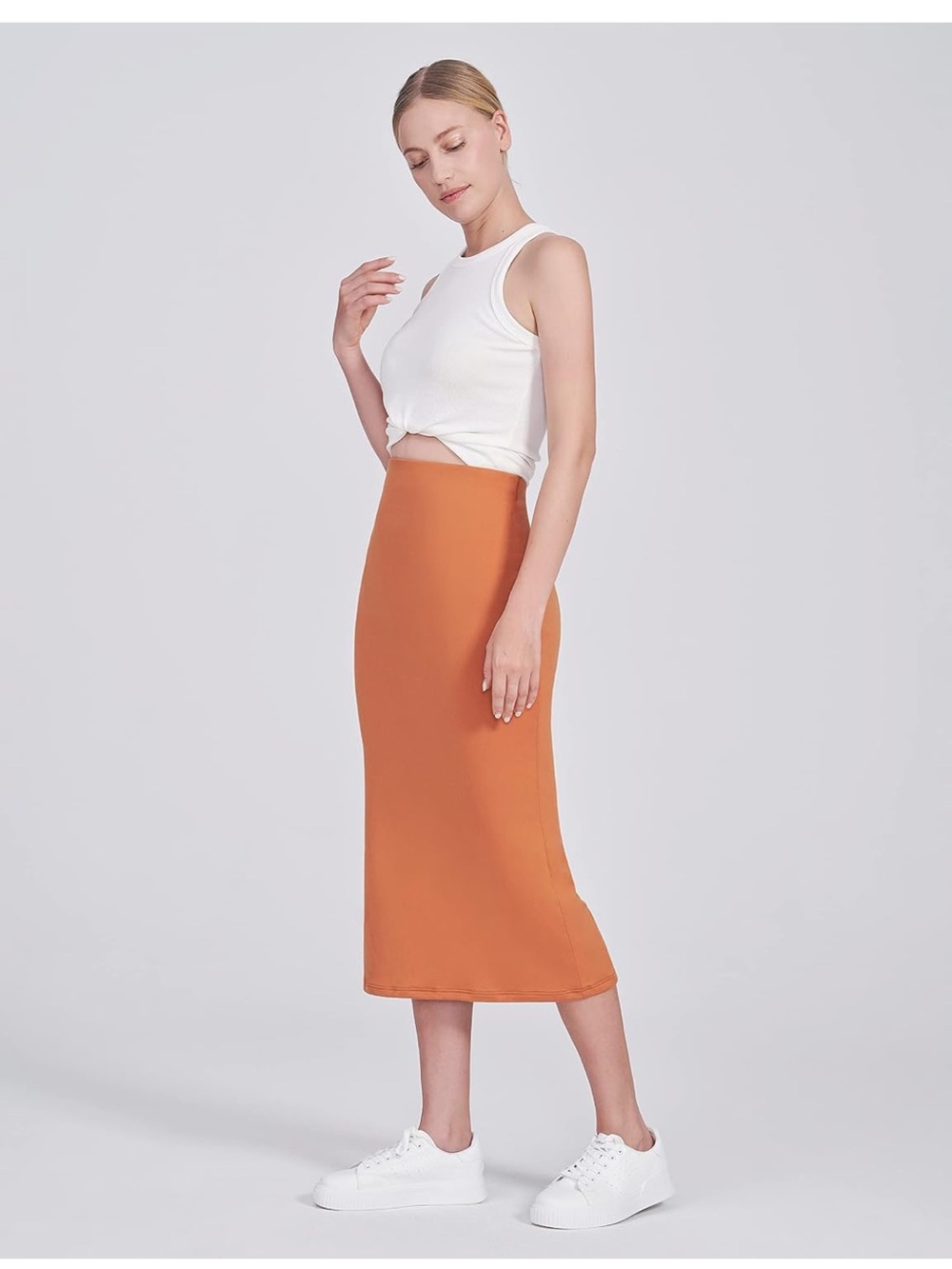 Women's Orange Midi Pencil Skirt - Classic Fit